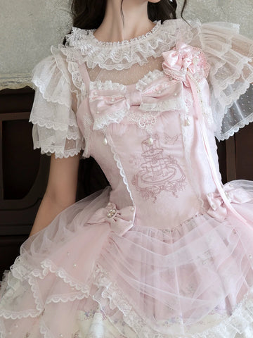 Cat Upon Cat - Dotted Detail - White Lolita Fashion Inner Top with Short Sleeves