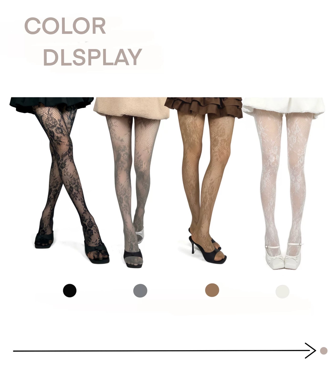 White Socks - French Rose - Rose-Pattern Fishnet Tights with Lace Texture