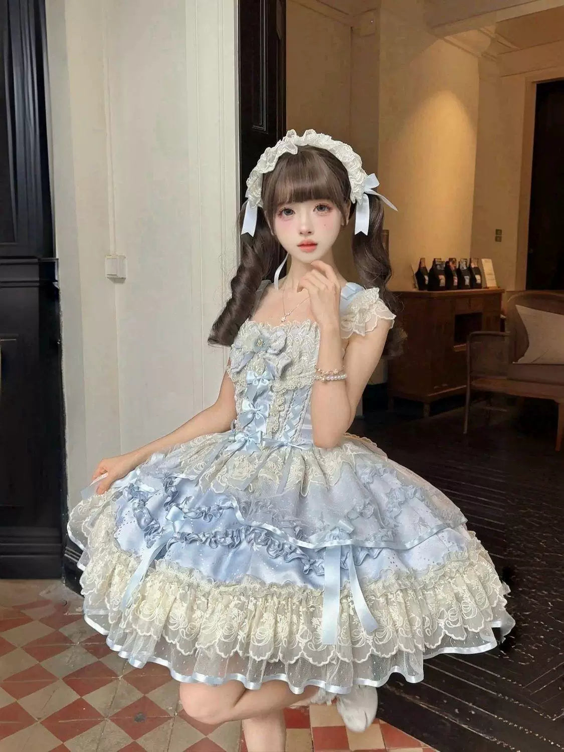 Sweetheart Dream Machine - Rose Poem Ballet - Strappy JSK dress with lace ruffles and ribbon bows