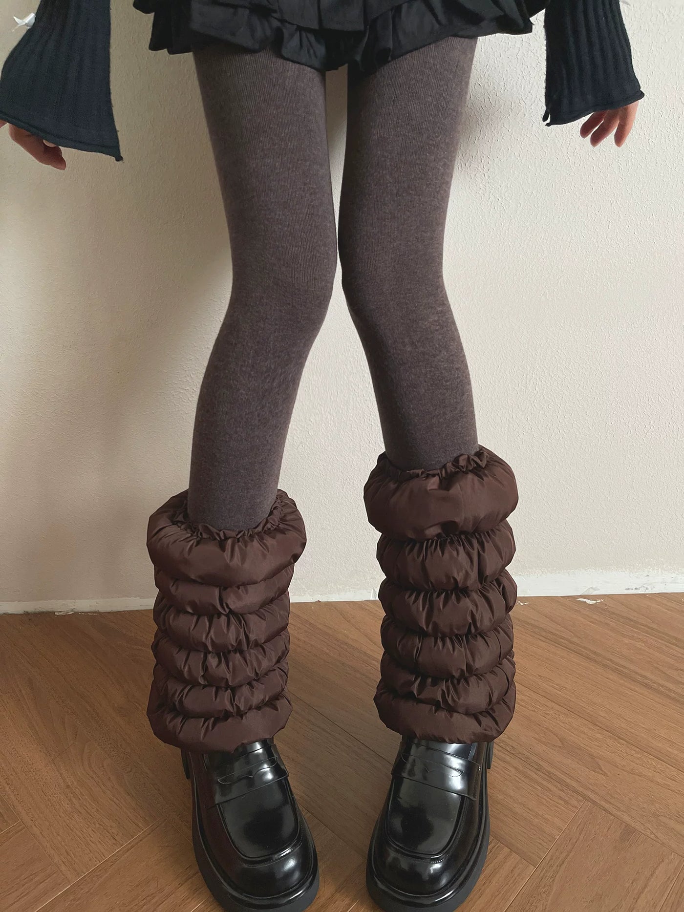 Sock Noble - Brown Caterpillar - Brown quilted leg warmers with gathered tiers