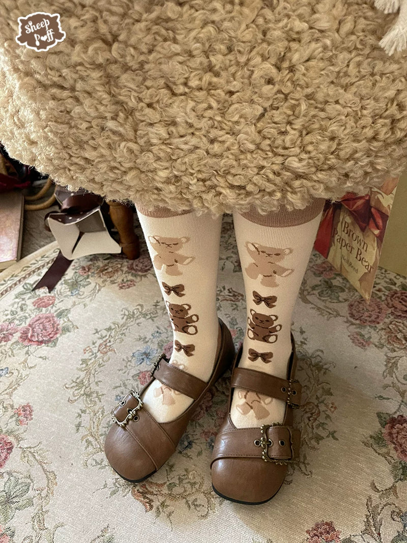 Sheep Puff curly sheep Mary Jane shoes with puffed details and rounded toe, stylish and comfortable footwear for kids.