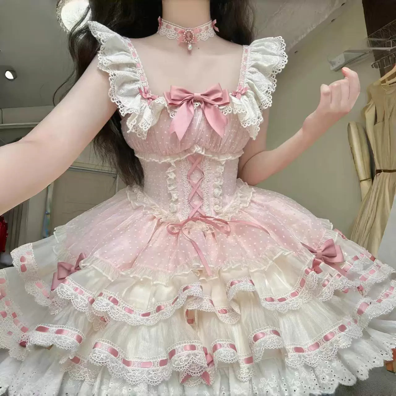 Sweetheart Dream Machine - Heartflutter Ballet - Camisole dress with tiered lace ruffles