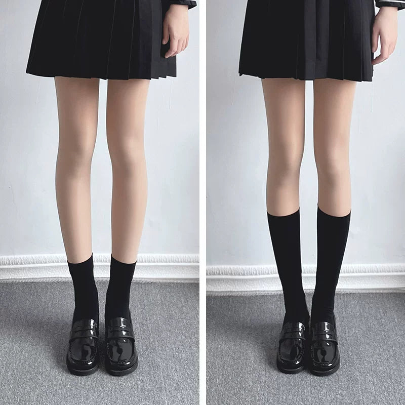 Floral Milk Cat - Black Multi-Length - Thin Heelless Socks in Four Lengths