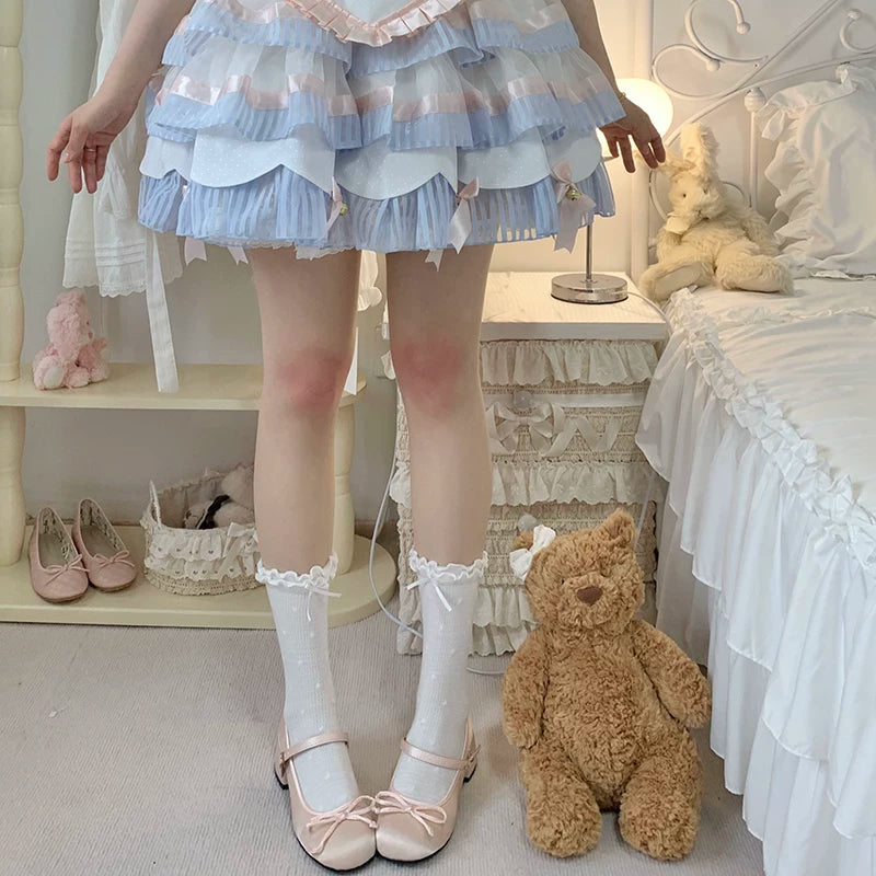 roji roji - Knee Blush - White Pantyhose with Pink Knee Accents