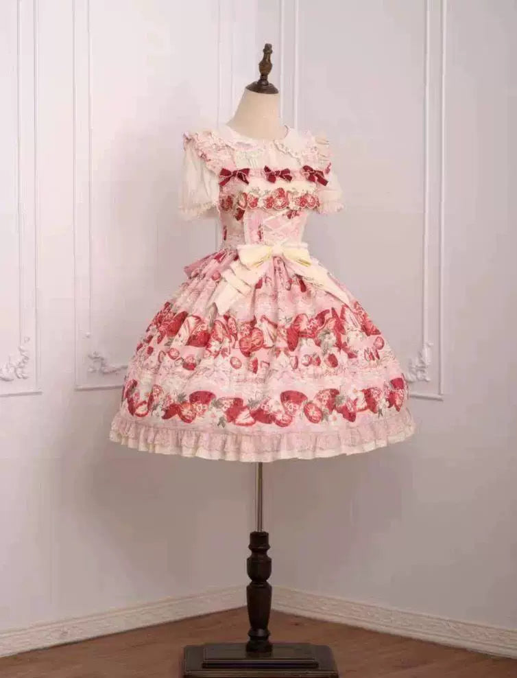 Sweetheart Dream Machine - Sweet Dream Melody - Strawberry Print JSK with Layered Ruffles