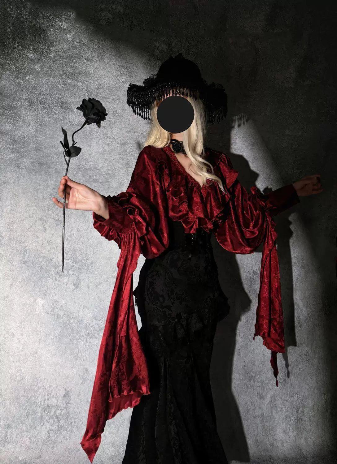Sweetheart Dream Machine - Thorn Oracle - Gothic Blouse and Fishtail Skirt Set with Ruffled Sleeves