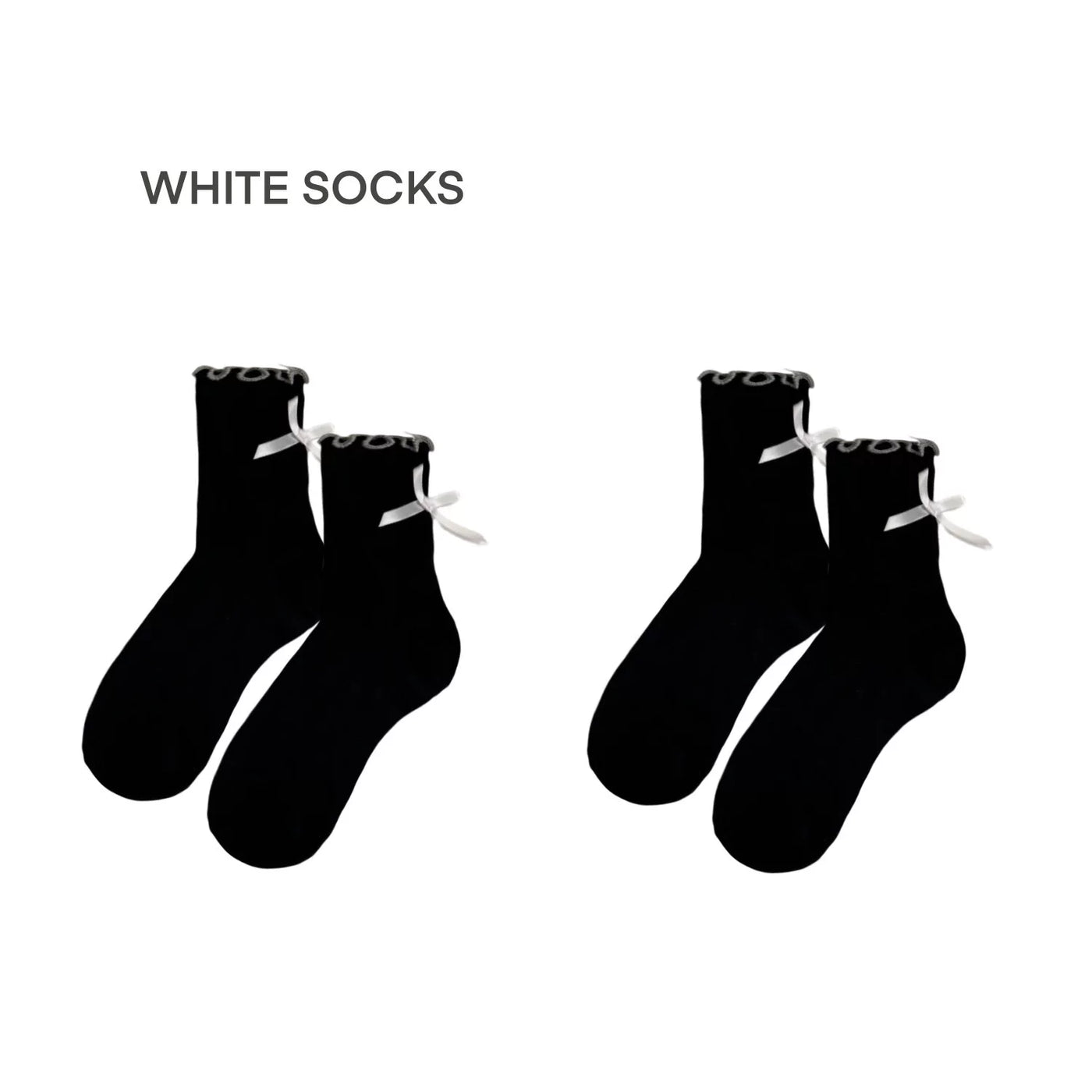 White Socks - Ballet Ribbon - Mid-Calf Socks with Lace Trim and Bow Detail