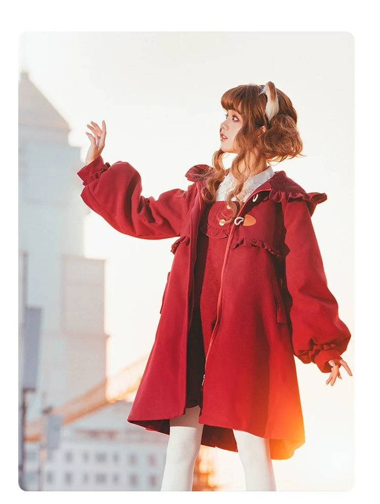 Fairy Cat - Winter Cat - Sweet Lolita coat with a ruffled cat-ear hood - product detail 5