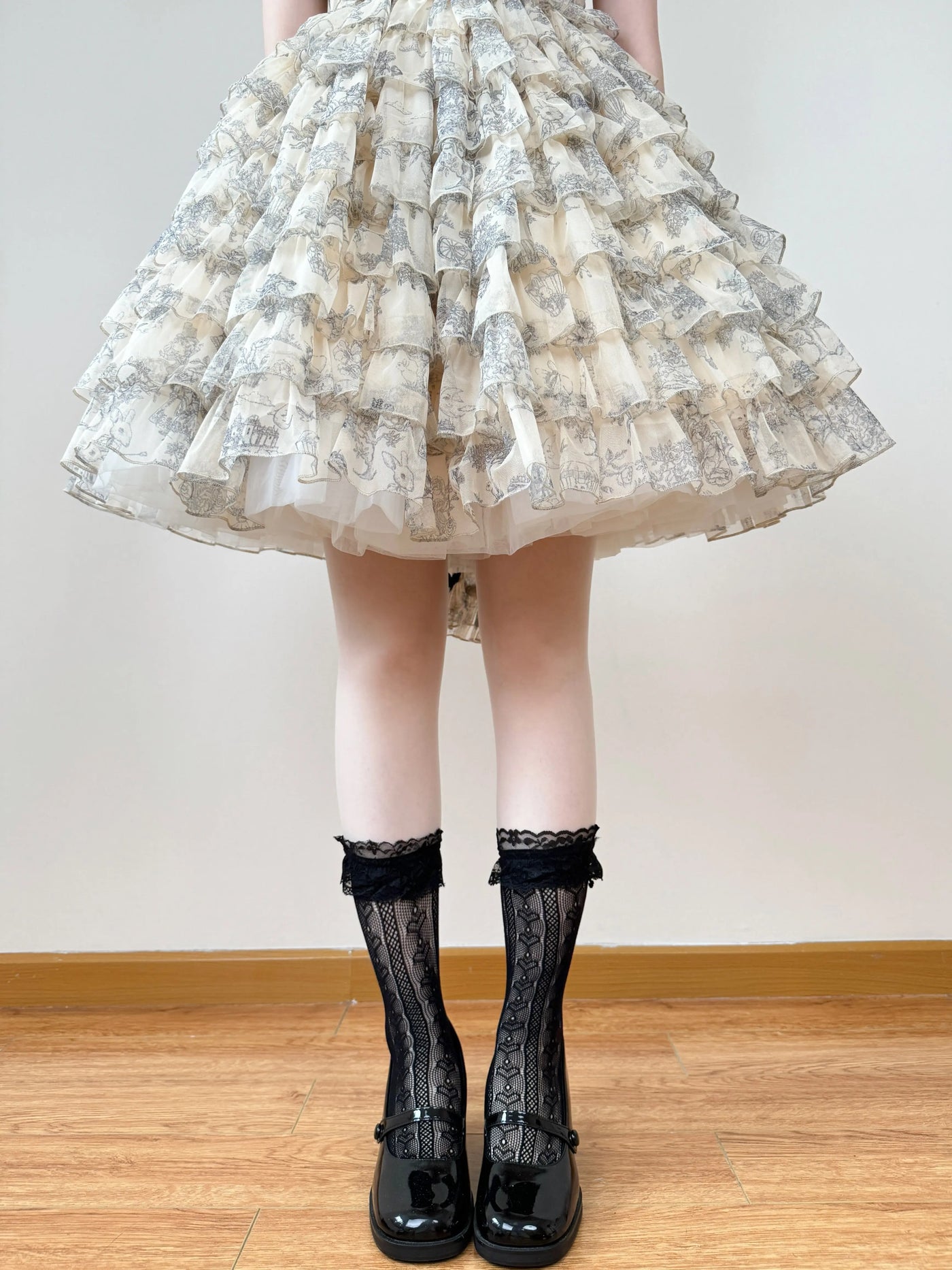 Chubby Bear Tales - Jennifer and Vivian Lace - Black lace socks with ruffled and bow details