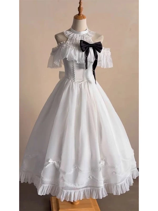 Creamy - Gentle Lady - Lace Off-Shoulder OP Dress with a Black Bow