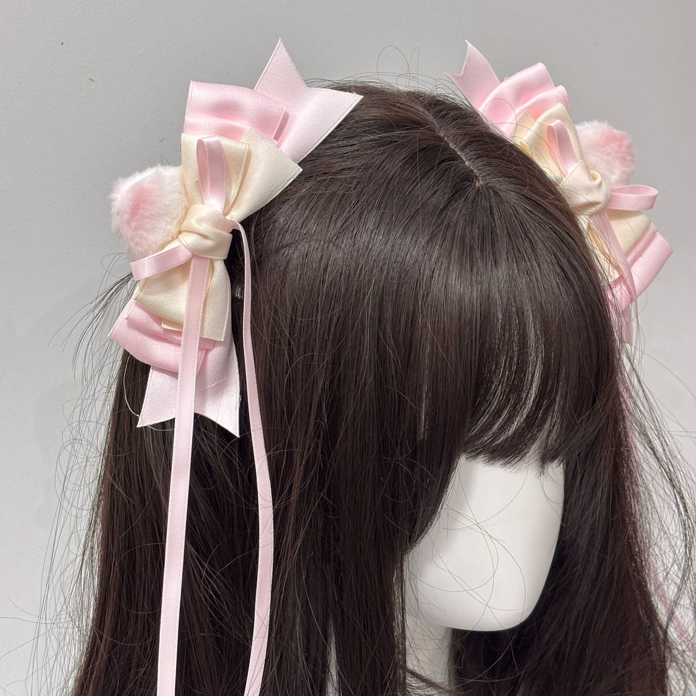 Cat Tart - Winter Sonata - Layered Bow Side Hair Clip with Trailing Ribbons