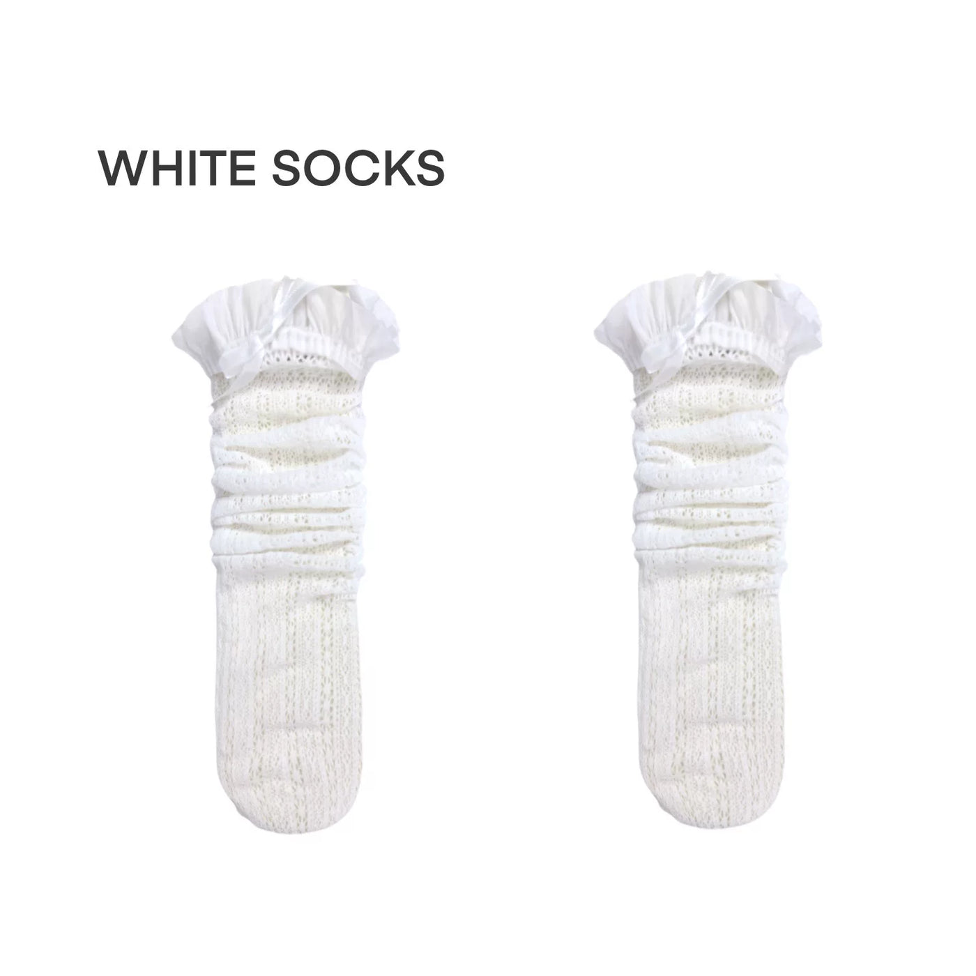 Openwork mid-calf socks with ruffled cuffs and bow details