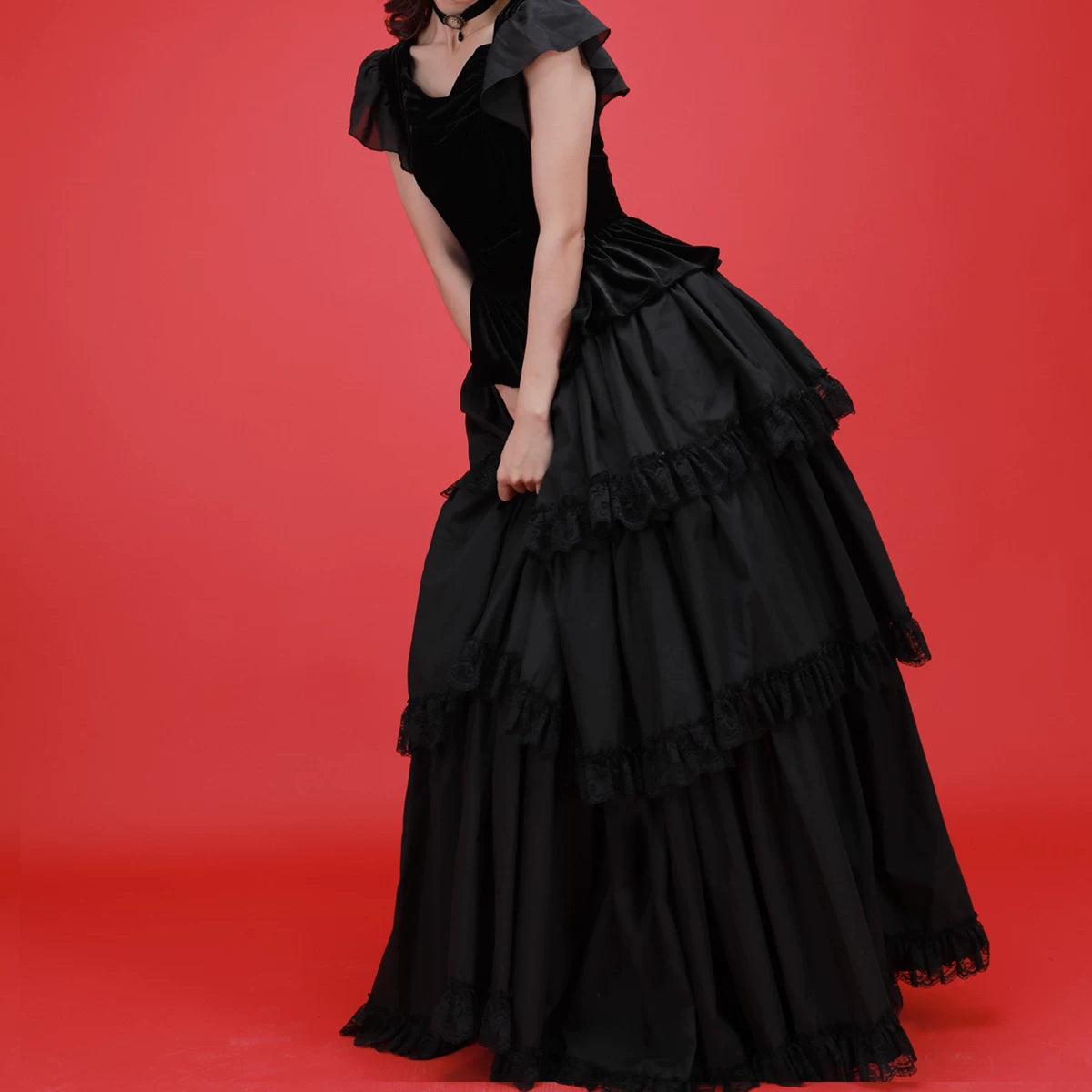 LACE GARDEN - Black Tiered Separates - Top, Skirt or Two-Piece Set with Lace Ruffles