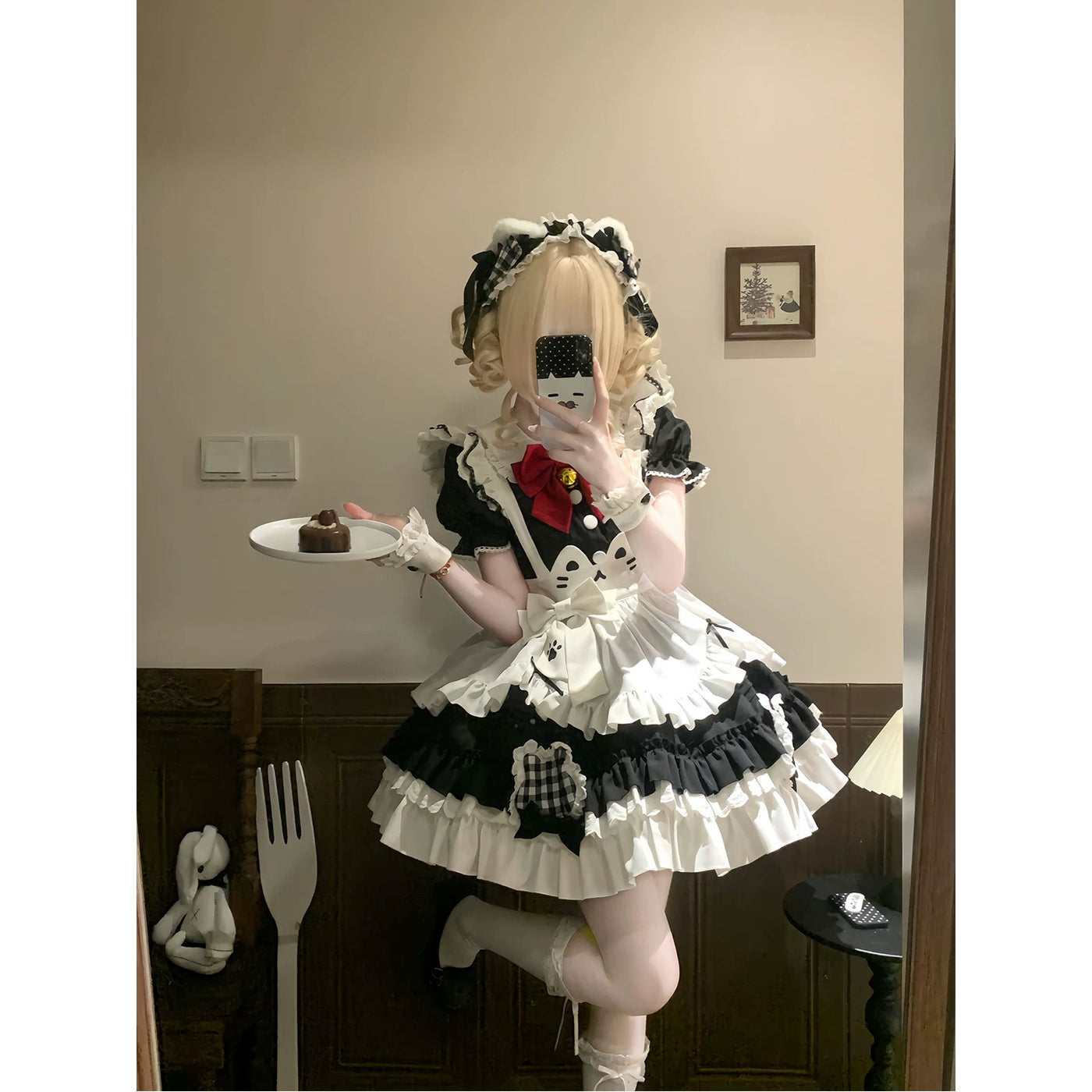 Creamy - Cat Apron - JSK dress set with a cat apron