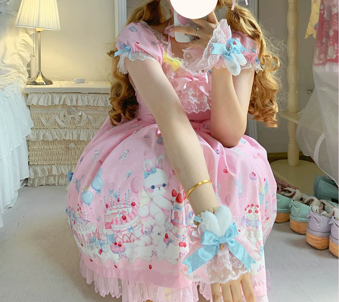 roji roji - Bunny-Ear Lace - Hand Sleeves with Polka-Dot Bows