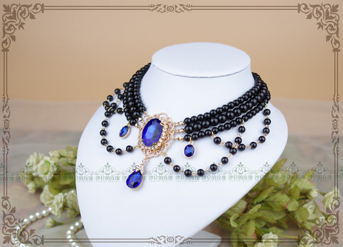 Rose of Sharon - Customized Lolita Pearl Necklace - with Gemstone Pendants Neckwear