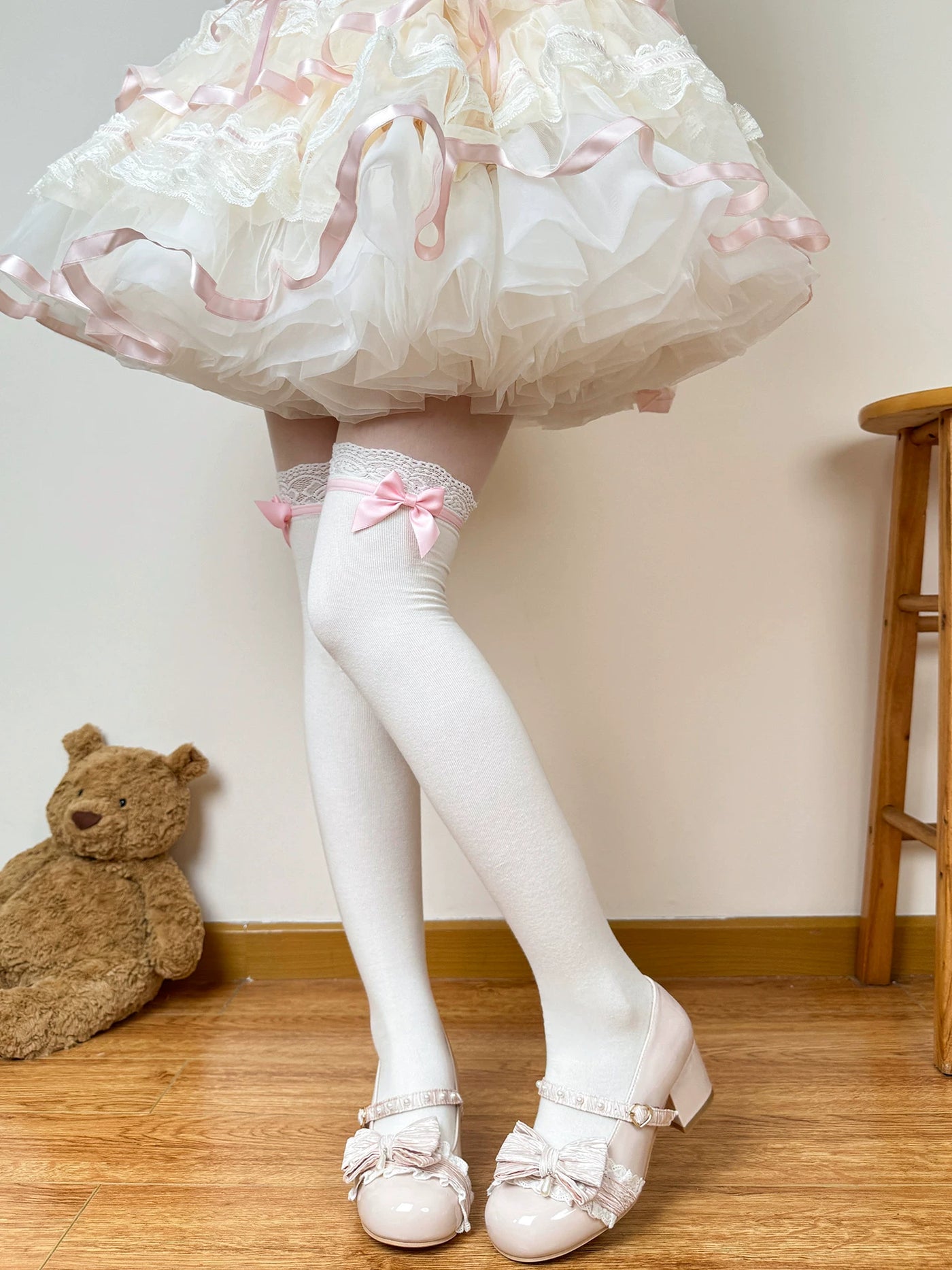 Chubby Bear Tales - Ribbon Charm - White Socks with Side Bows