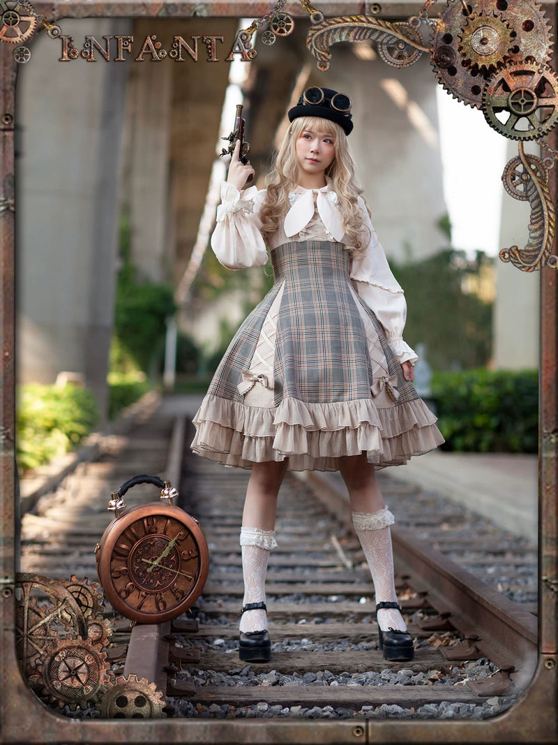Infanta - Backlit Memoir - Smoky Grey Plaid JSK