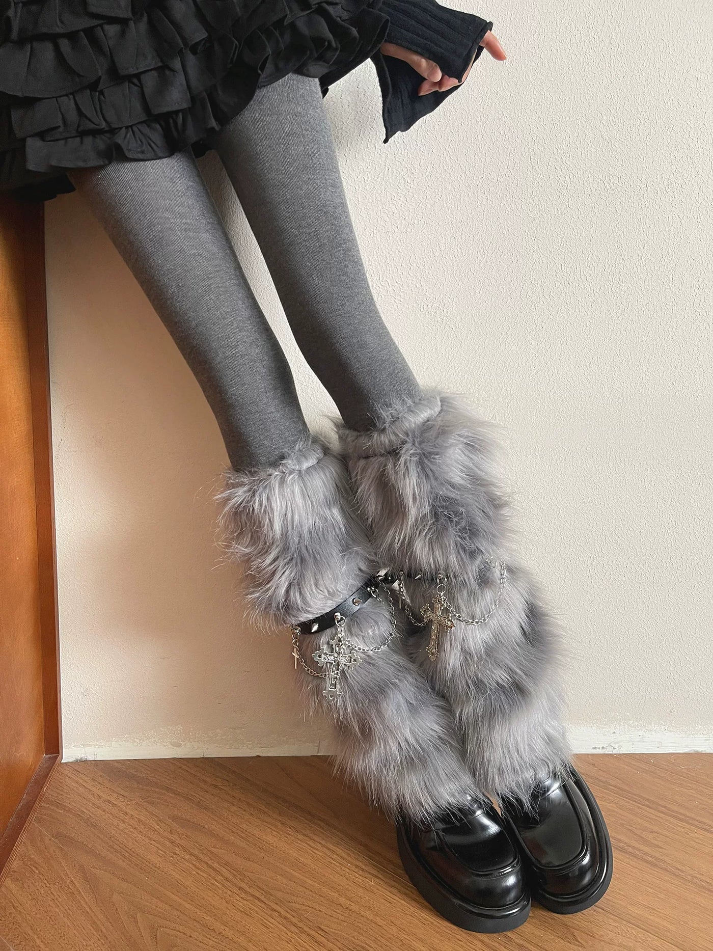 Sock Noble - Y2K Baroque - Long Sock Covers and Tights with Furry Chain Detail