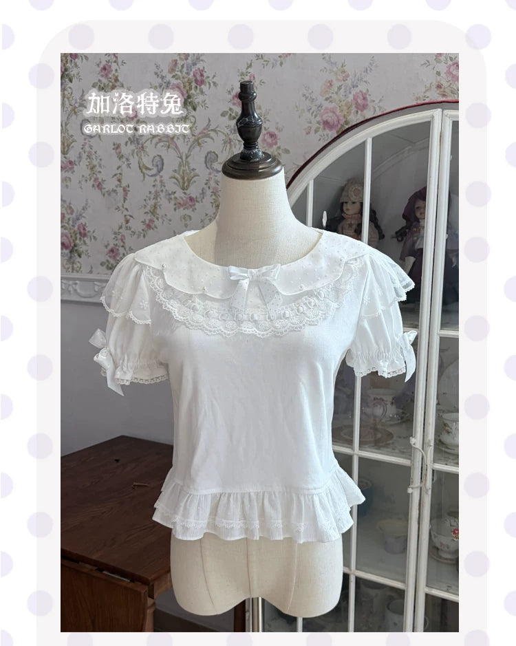 Galette Bunny — Petal Pearl Short-Sleeve Knit Blouse