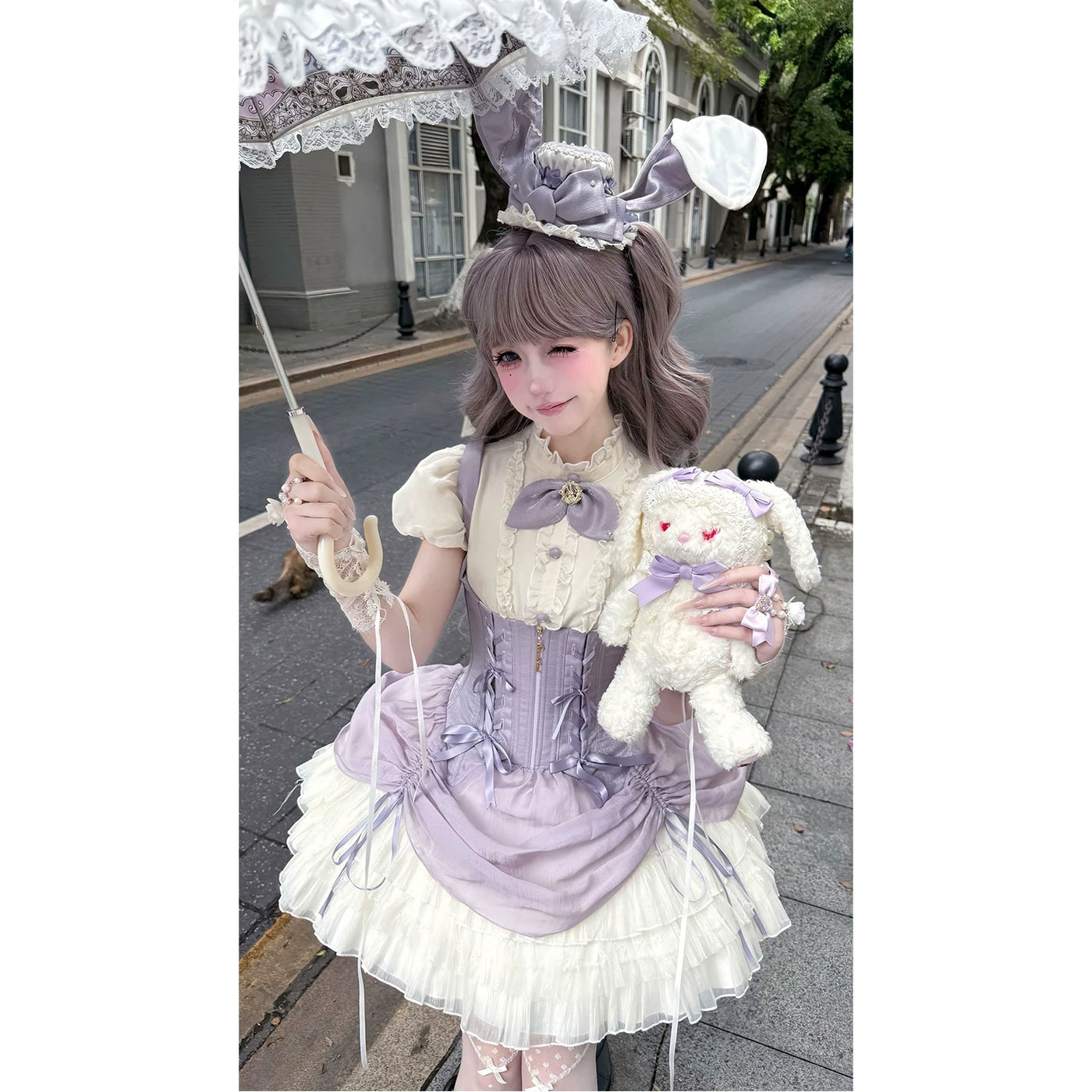 Creamy - Little Rabbit Gothic - JSK Dress Set with a rabbit-ear hat