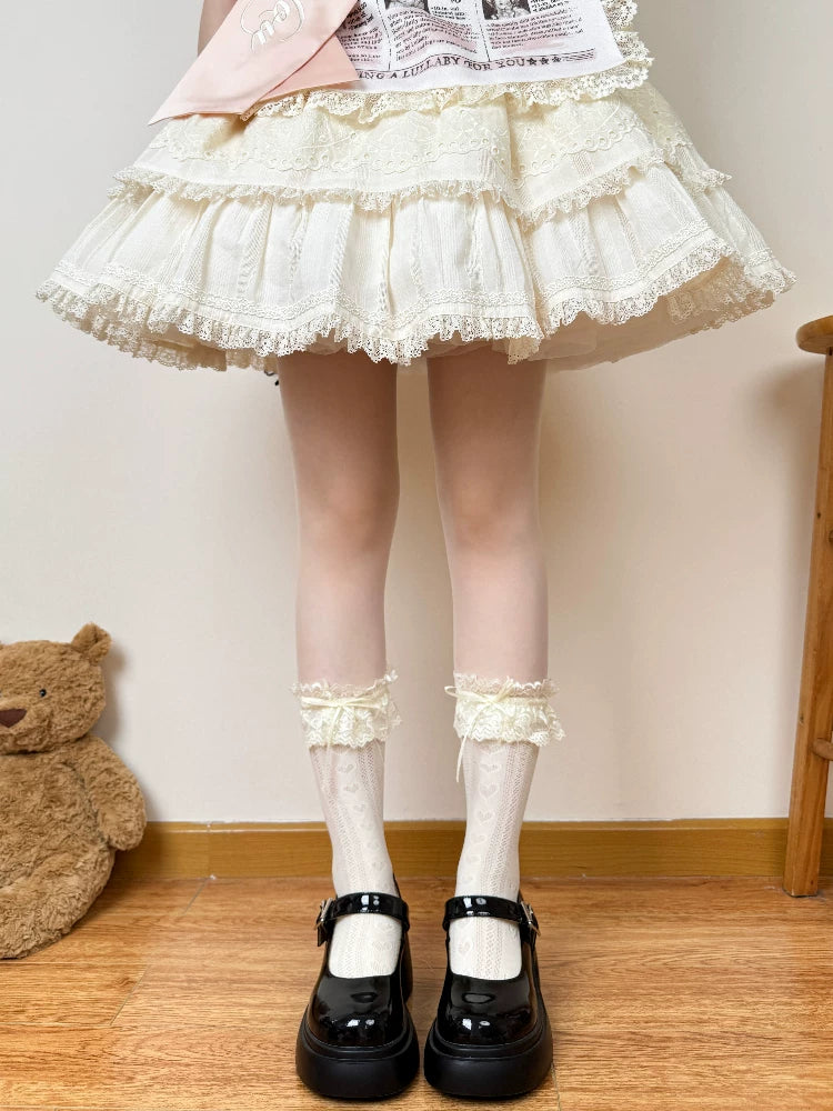 Chubby Bear Tales - Cream Lace Bow Collection - Named-Style Lace Socks