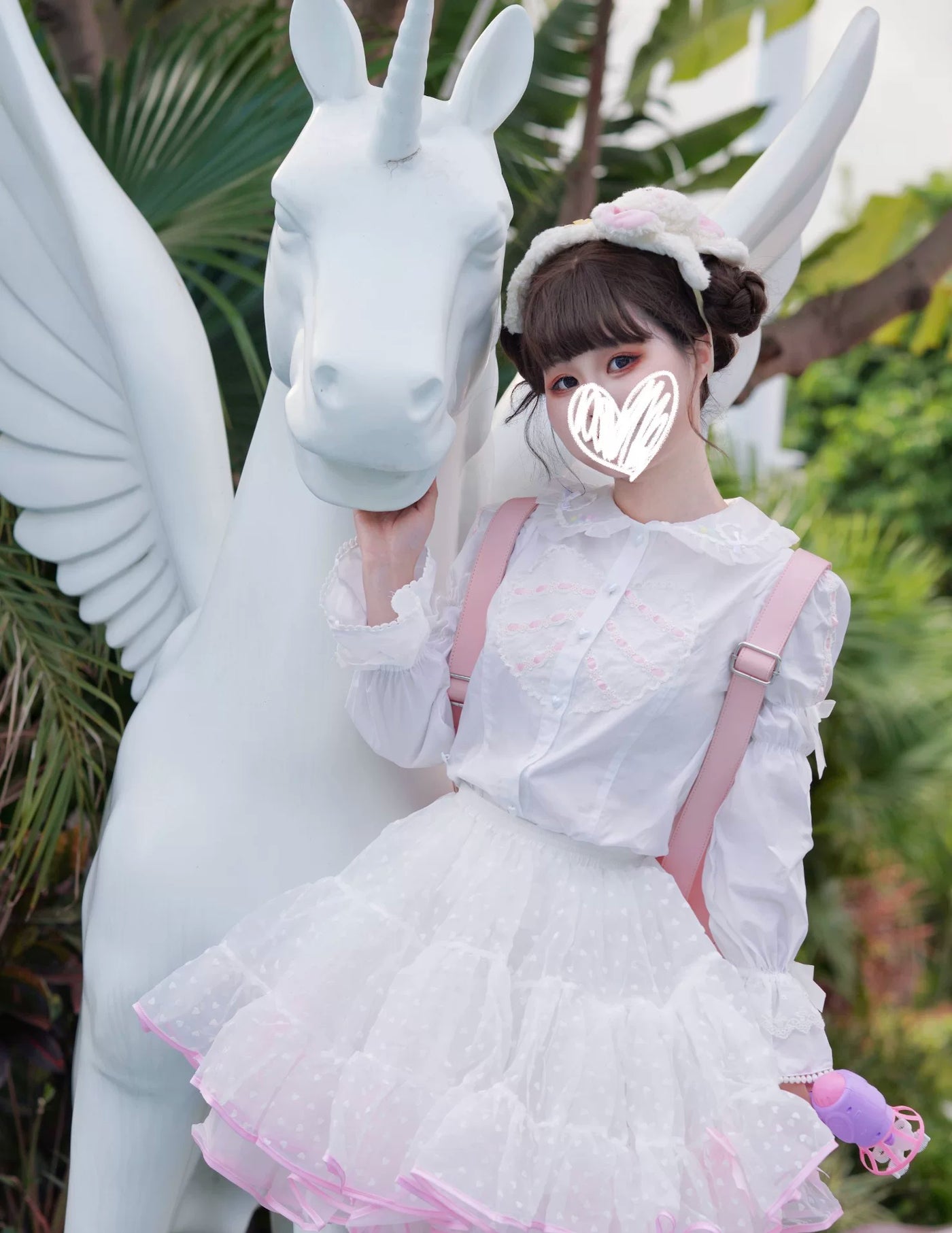 Galette Bunny - Heart Bobo - Cotton Long-Sleeve Blouse with Heart Panel