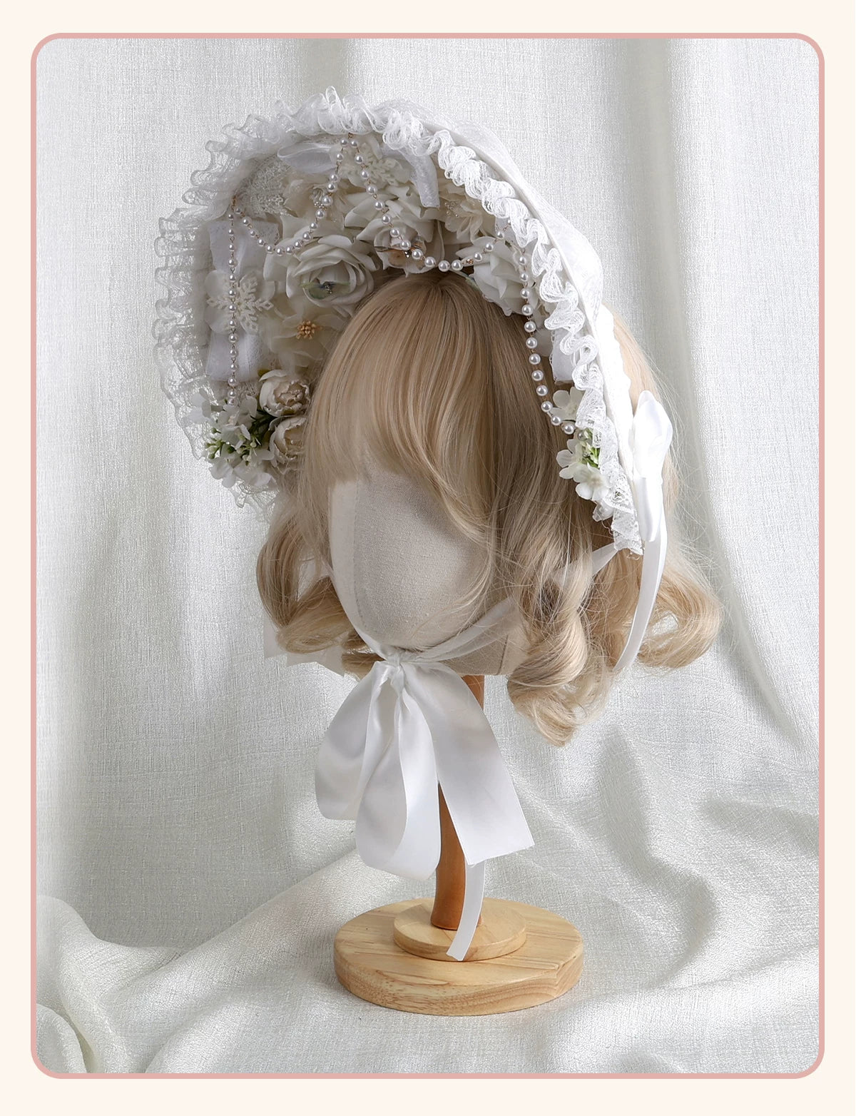 Stardust Rose - Autumn-Winter Dream - Lace-Trimmed Flat Hat with Ribbon Bows