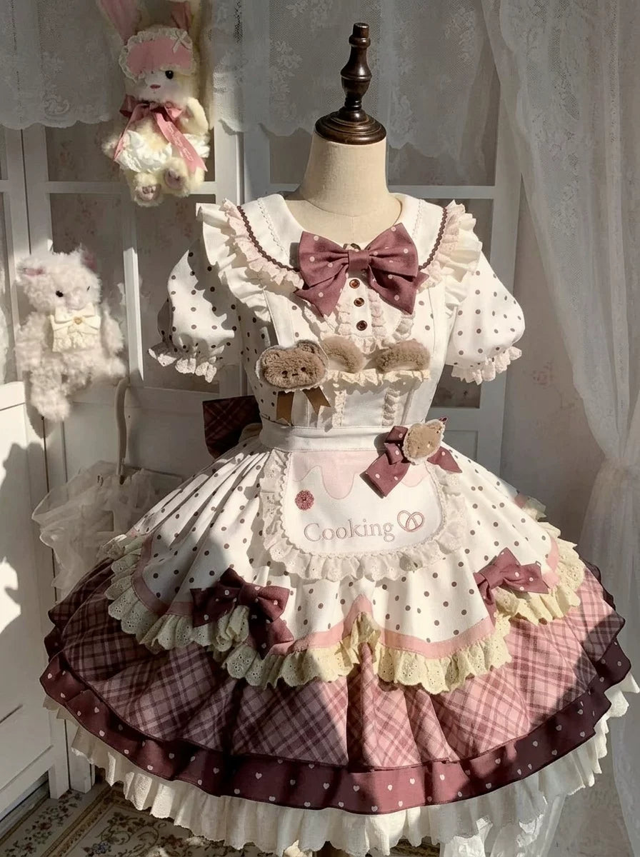 Creamy - Bear Cooking - Apron One-Piece Dress Set with Bear Details