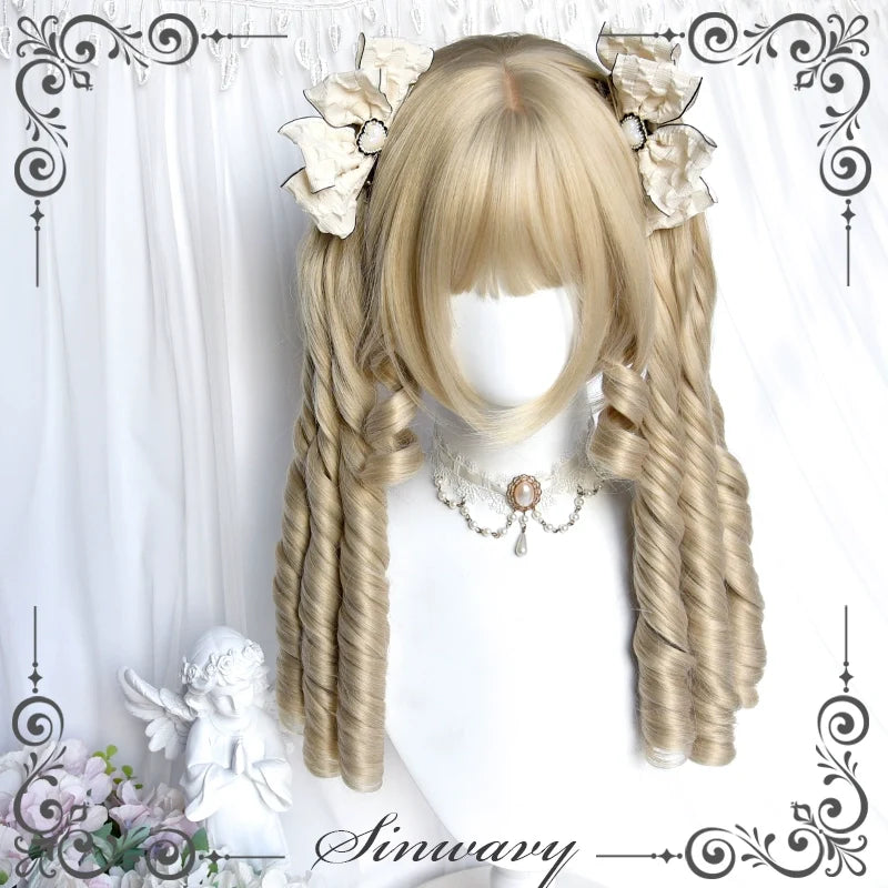 Sinwavy - Retro Lolita Wigs Beige Gold Roman - Roll Wig Wig