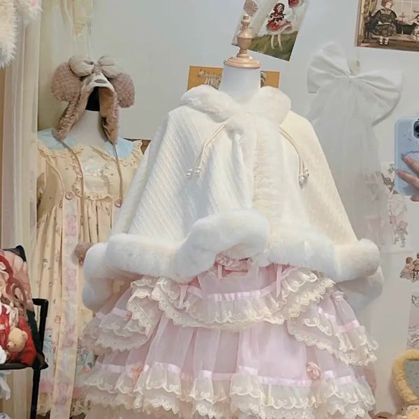 Thick Plush Fleece-Lined Short Lolita Cape — Shawl - 60 cm Long (Suggested Body Weight 35-85 kg)
