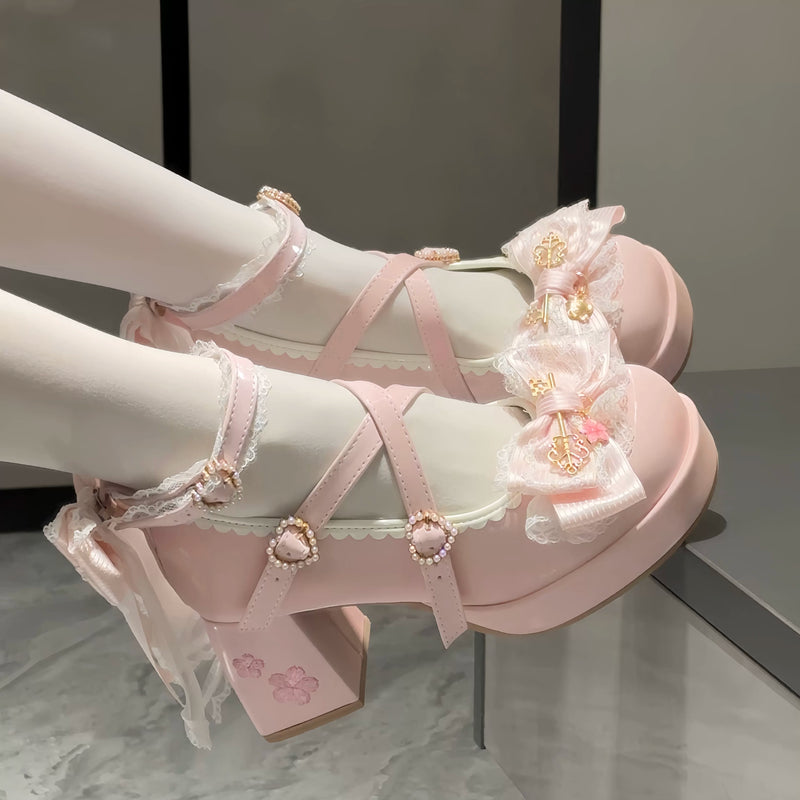 Kitten Toast – Sakura Letter – Floral Lace Platform Heels in Pink — product photo 5
