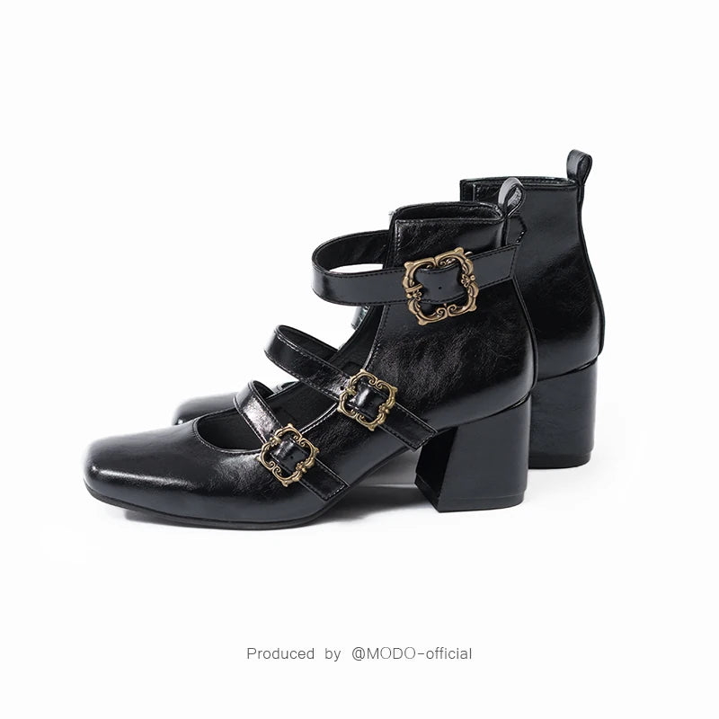 MODO Prayer Poem Triple-Strap Mary Jane Lolita Shoes – Black - Mid Heel – view 9