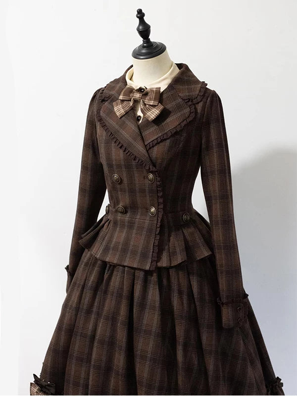 Creamy - Elegant Plaid - Three-Piece Lolita Set with Plaid Outerwear