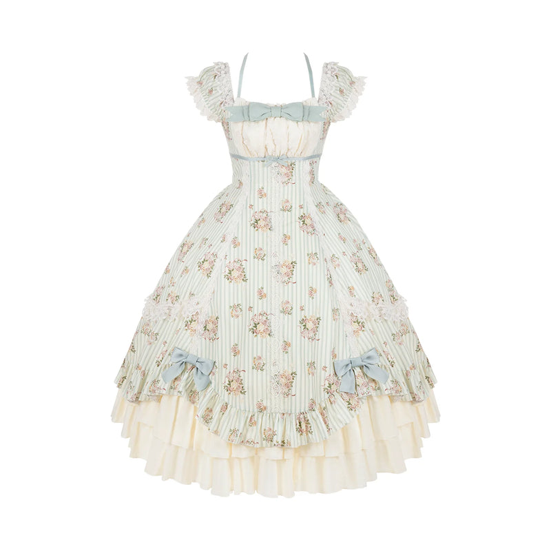 With PUJI - Meeting Austen - Cotton Classic Lolita Rose Printed OP Dress detail view 9