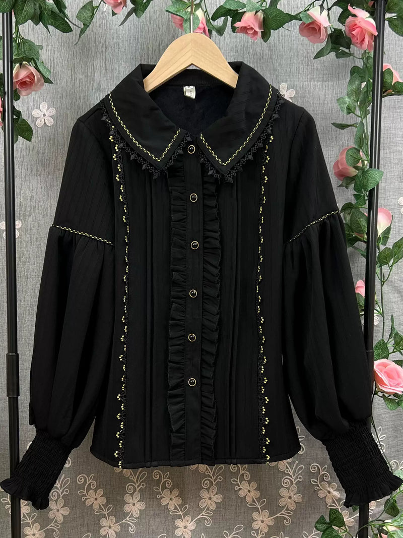 Classic Lolita Peter Pan Collar Fleece-Lined Blouse — additional product view