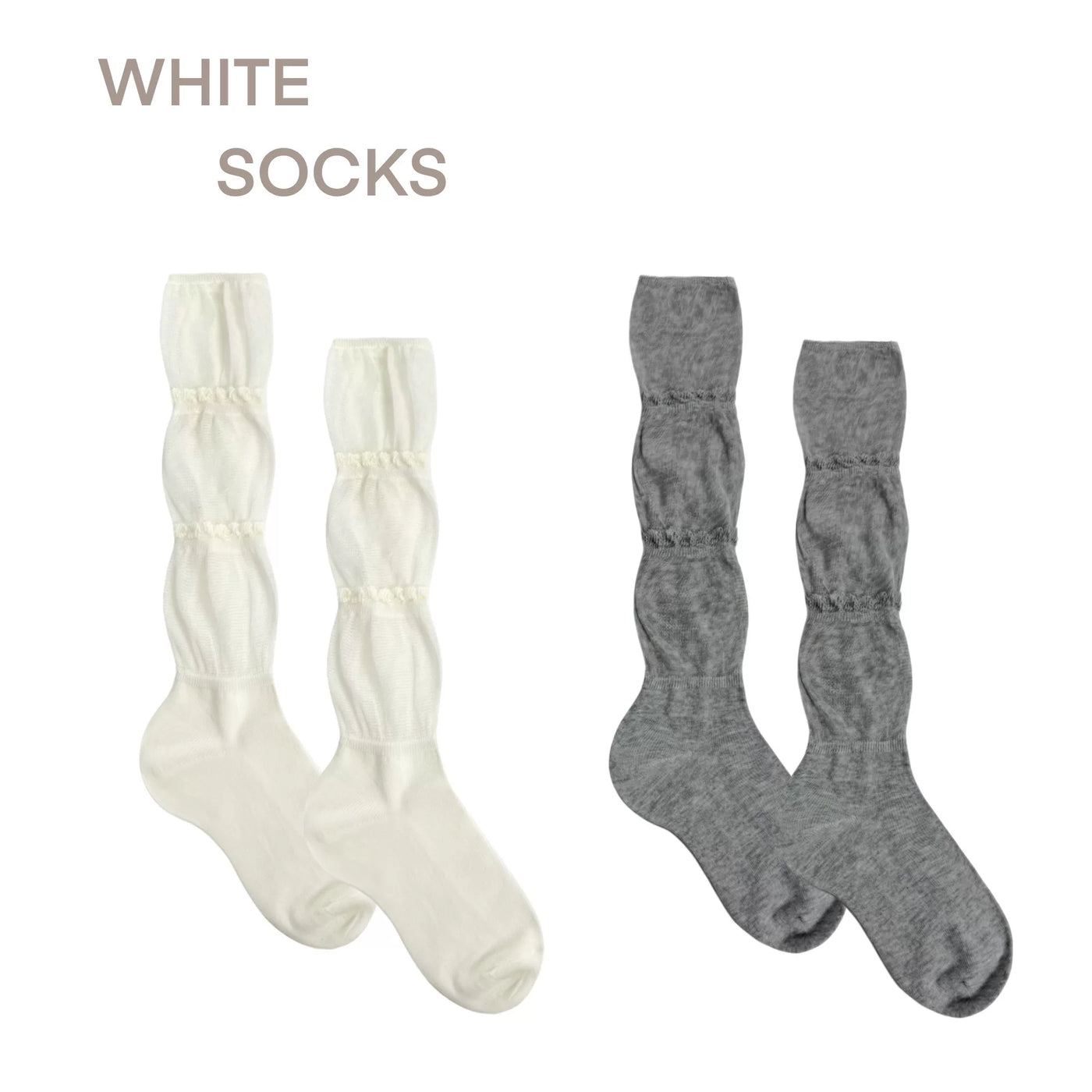 White Socks - Ruffle Slouch - Slouch Mid-Calf Socks with Ruffle Bands