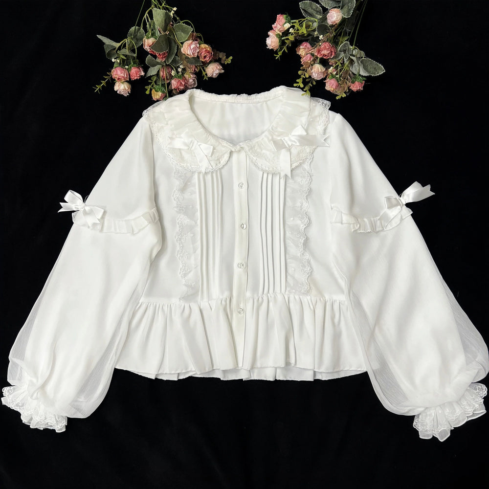 DMFS Lolita - Sweet Lolita Blouse Double-layered - Puff Sleeves Lolita Shirt Innerwear