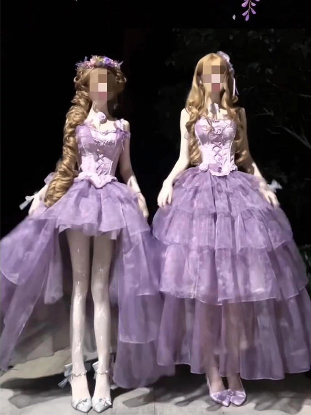 Creamy - Wisteria Bride - Purple Tiered Dress with Lace-Up Bodice