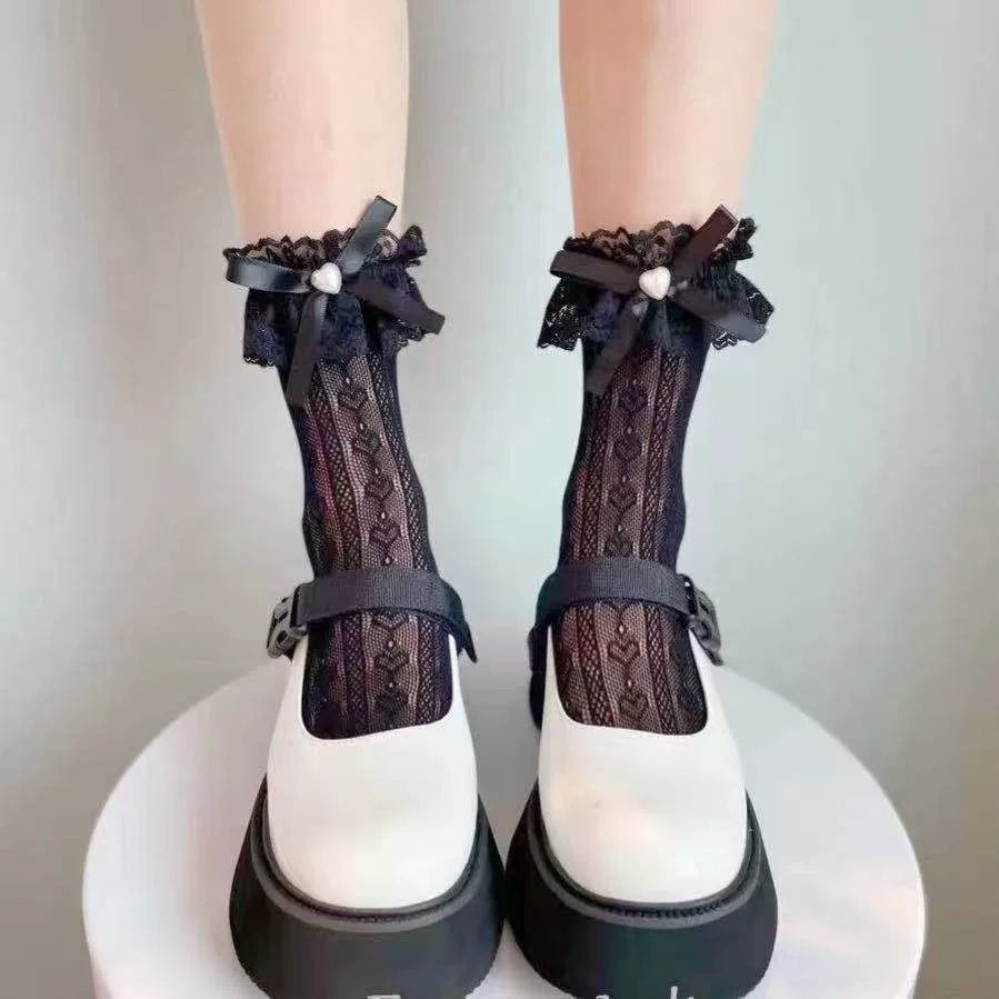 Fantasy Doll - Heel-Less Lace - Heel-Less Short Socks with Lace Trim