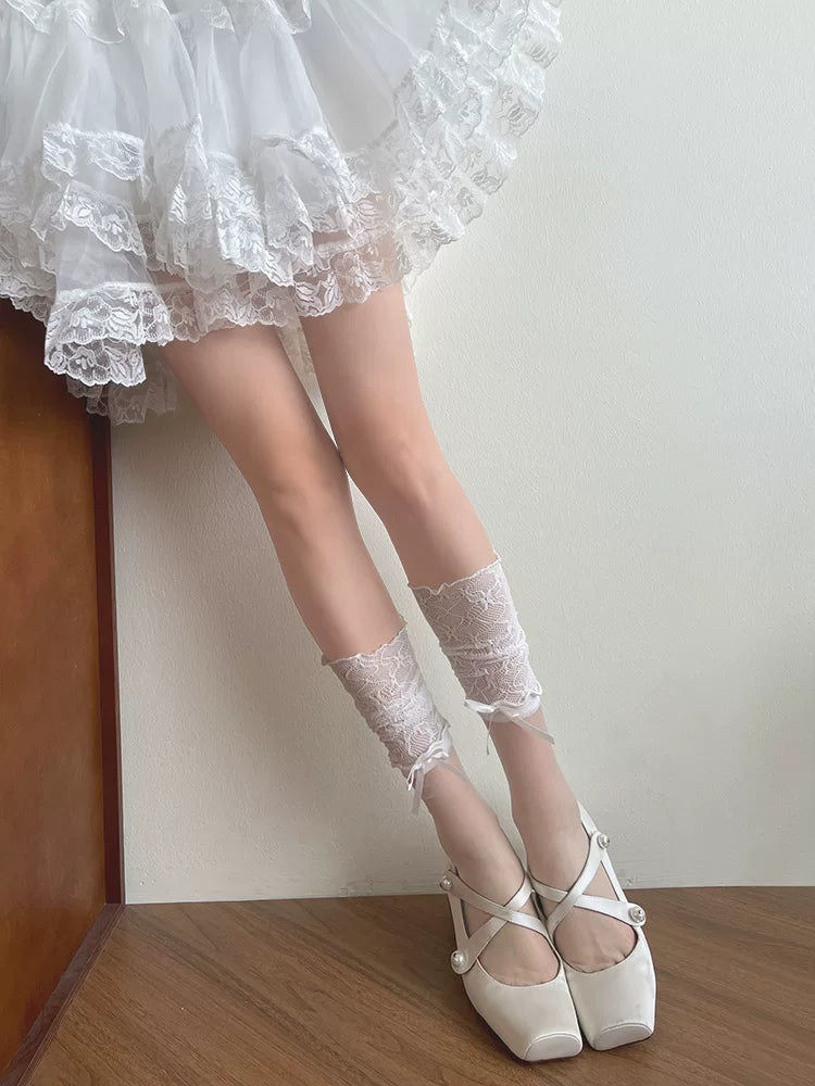 Sock Noble - Lace Bow Slouch - Mid-Calf Slouch Socks with Lace Panels