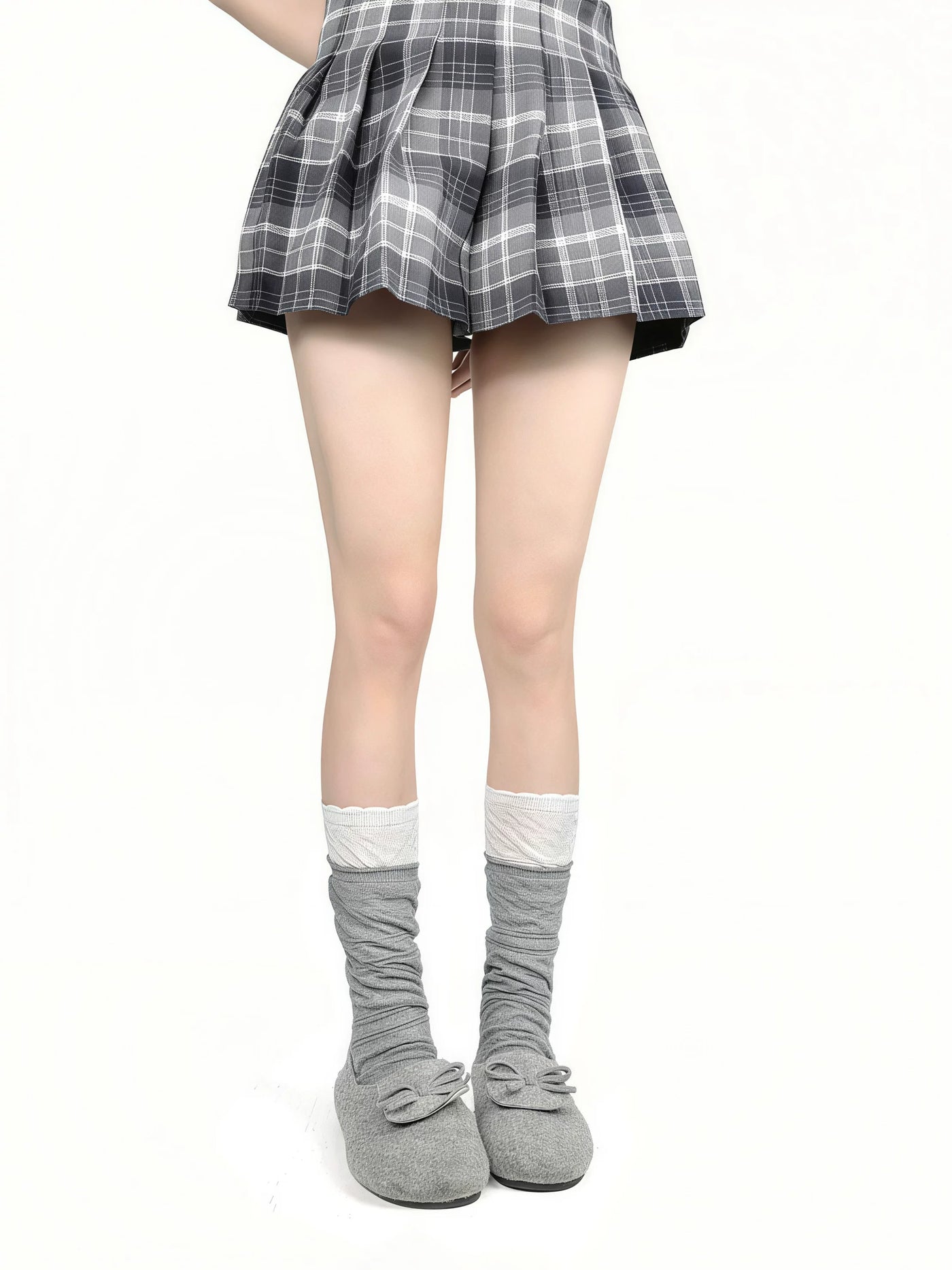 White Socks - Layered Mid-Calf - Cotton Mid-Calf Socks with Slouch Folds