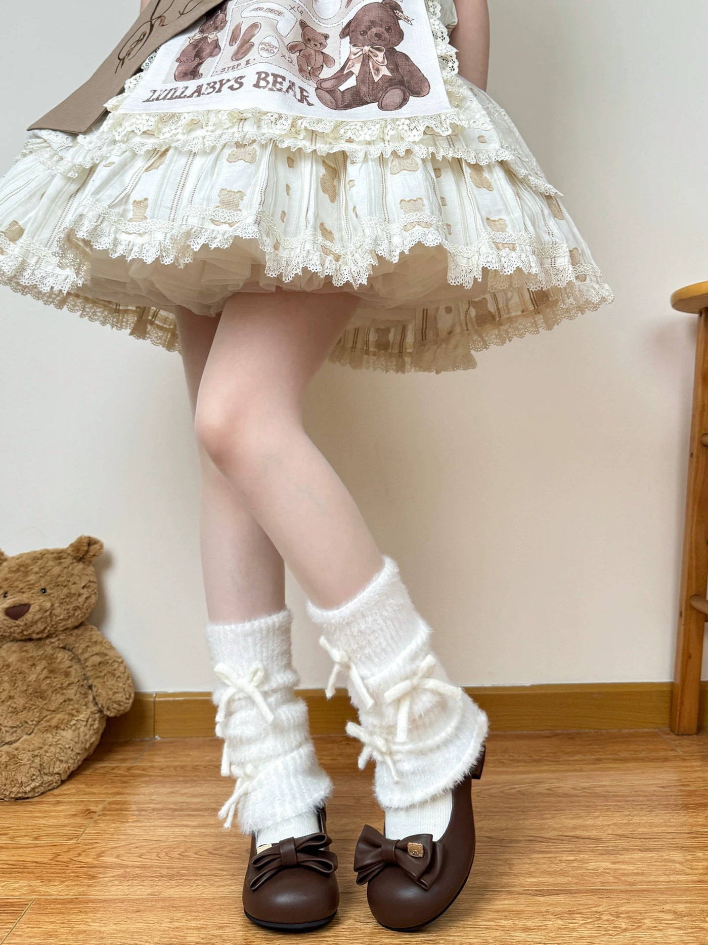 Chubby Bear Tales - Fluffy Bow - Plush Leg Warmers with Stacked Ruffles