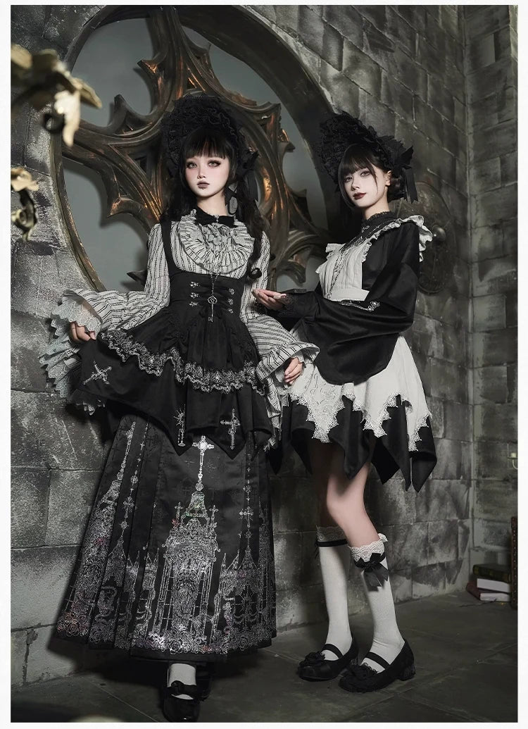 With PUJI - Raven's Night Song - Oriental Aesthetics Gothic Lolita Dress Set
