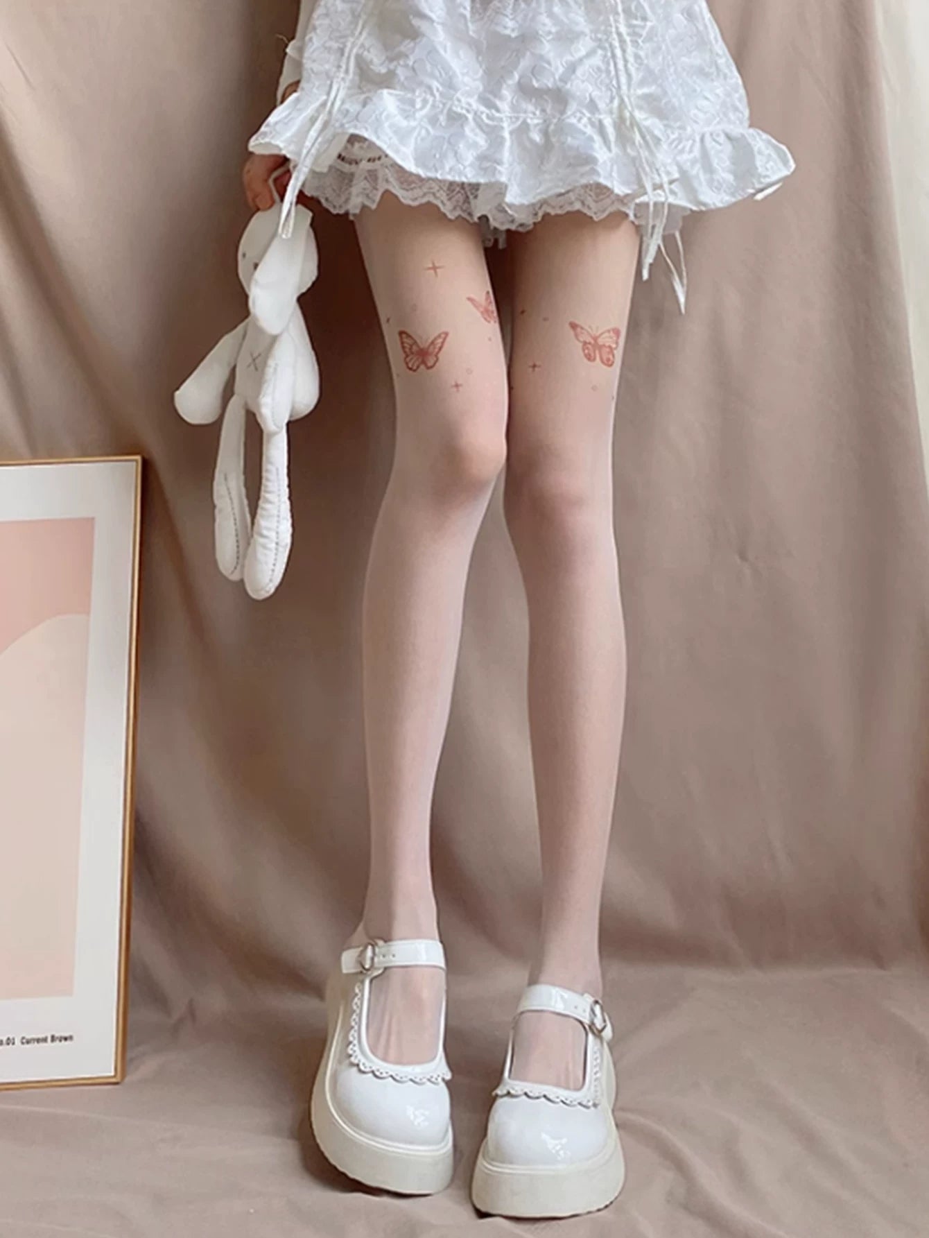 Fantasy Doll - Wine Red Butterfly - Skin-Tone Butterfly Pantyhose