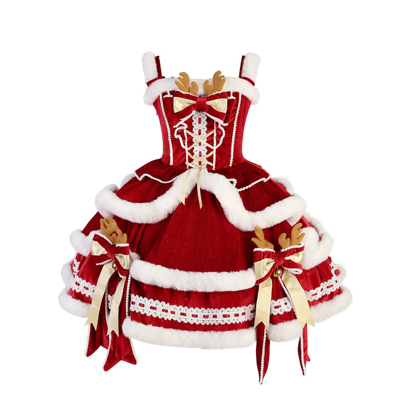 Christmas Symphony Antler Hooded Cape & Dress Options — JSK with Bow - Dry Clean
