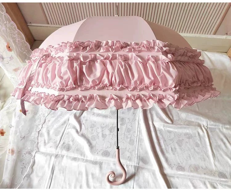 Independent Brand - Lace Parasol Collection - Ruffled Lace Parasol with Decorative Handle