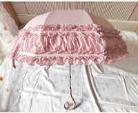 Independent Brand - Lace Parasol Collection - Ruffled Lace Parasol with Decorative Handle - Pink standard handle