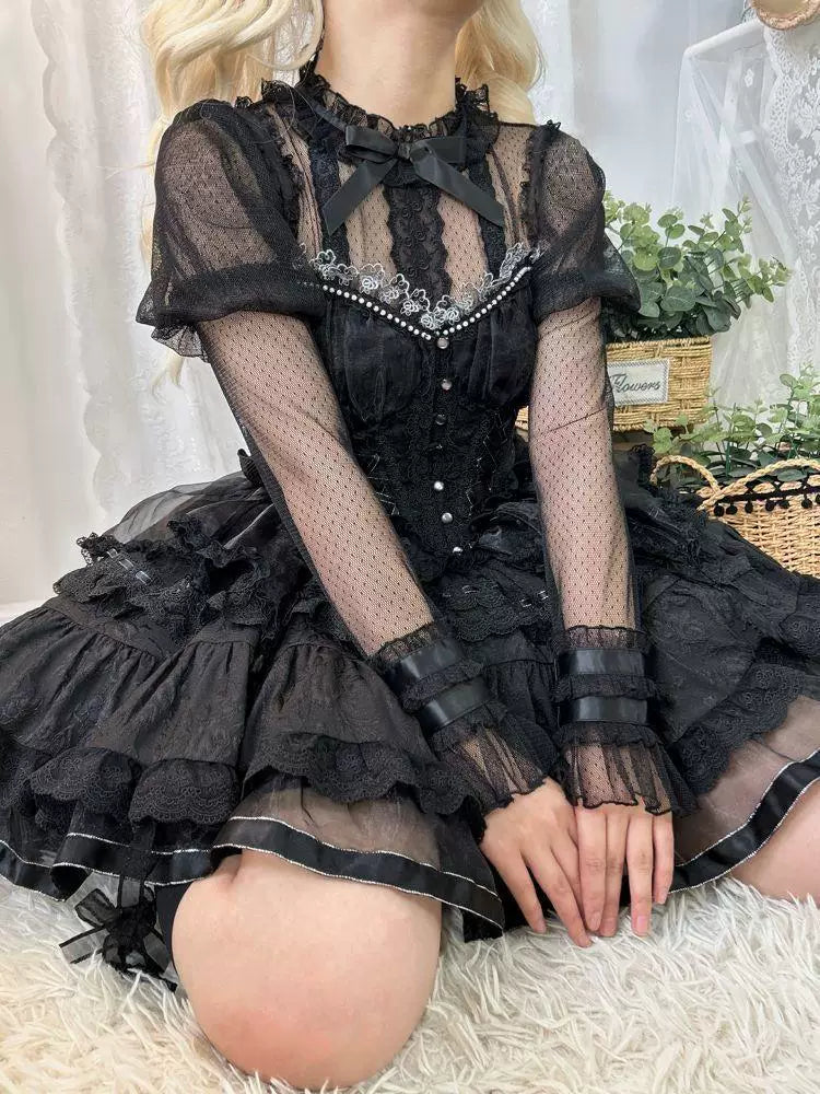 Sweetheart Dream Machine - Concerto - Long-Sleeve Lace Mesh Inner Top with a Ruffled Neckline