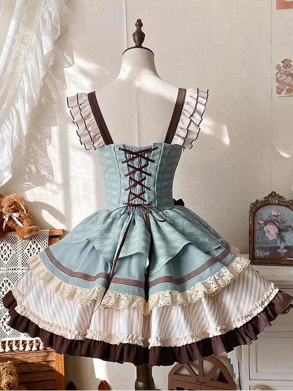 Creamy - Mint Chocolate - Mint JSK Skirt Set with Waist Bow and KC Headwear